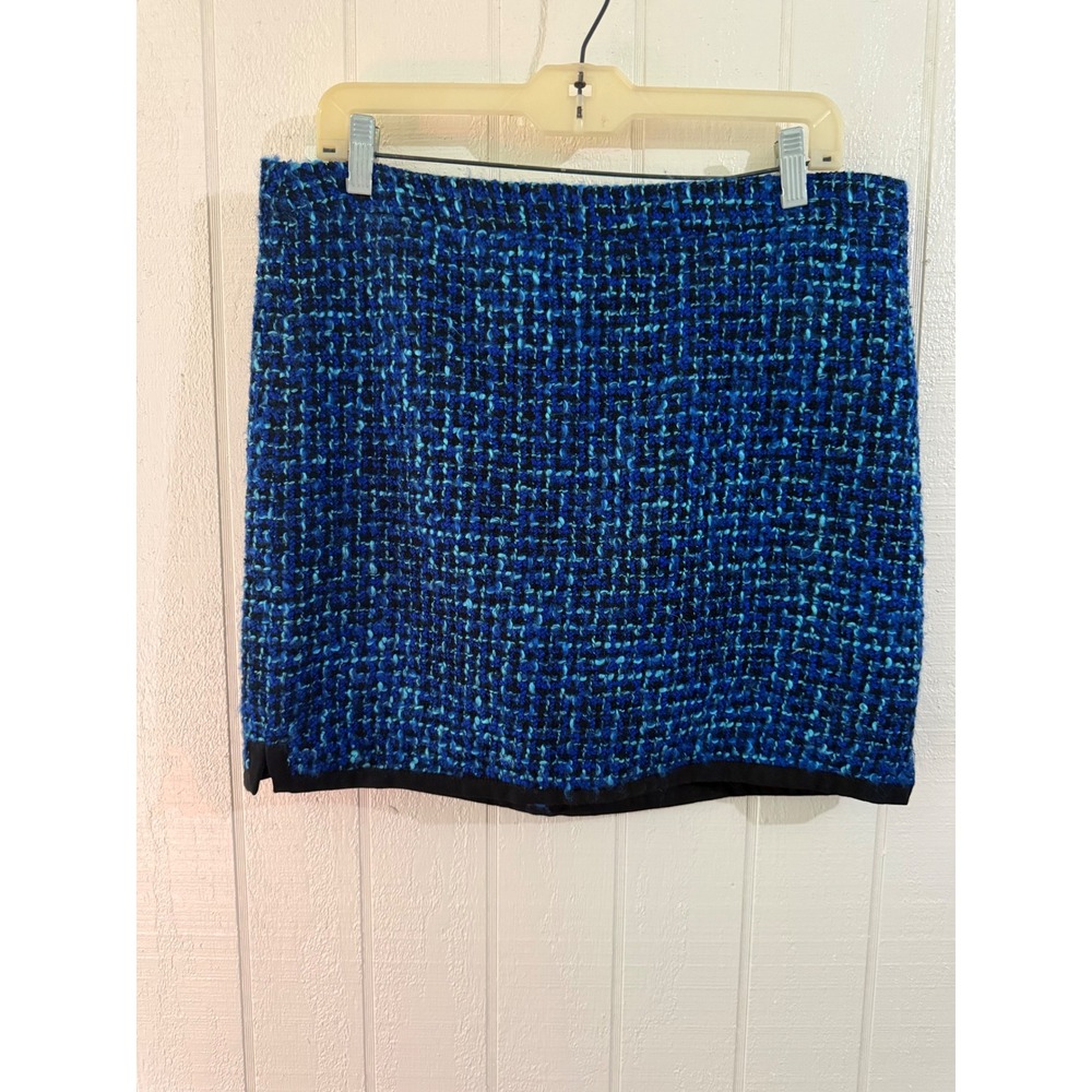 J.Crew Blue Boucle Tweed Mini Skirt Size 12 Textured Back Zip Slit Hem